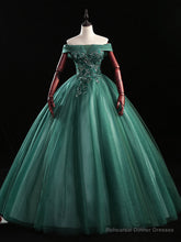 Dark Green Tulle Off the Shoulder Appliques Quinceanera Dress